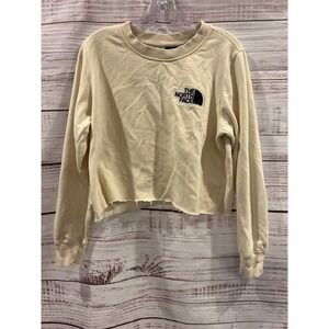 The North Face Womens Cropped Sweatshirt Cream Beige Logo Pullover Medium